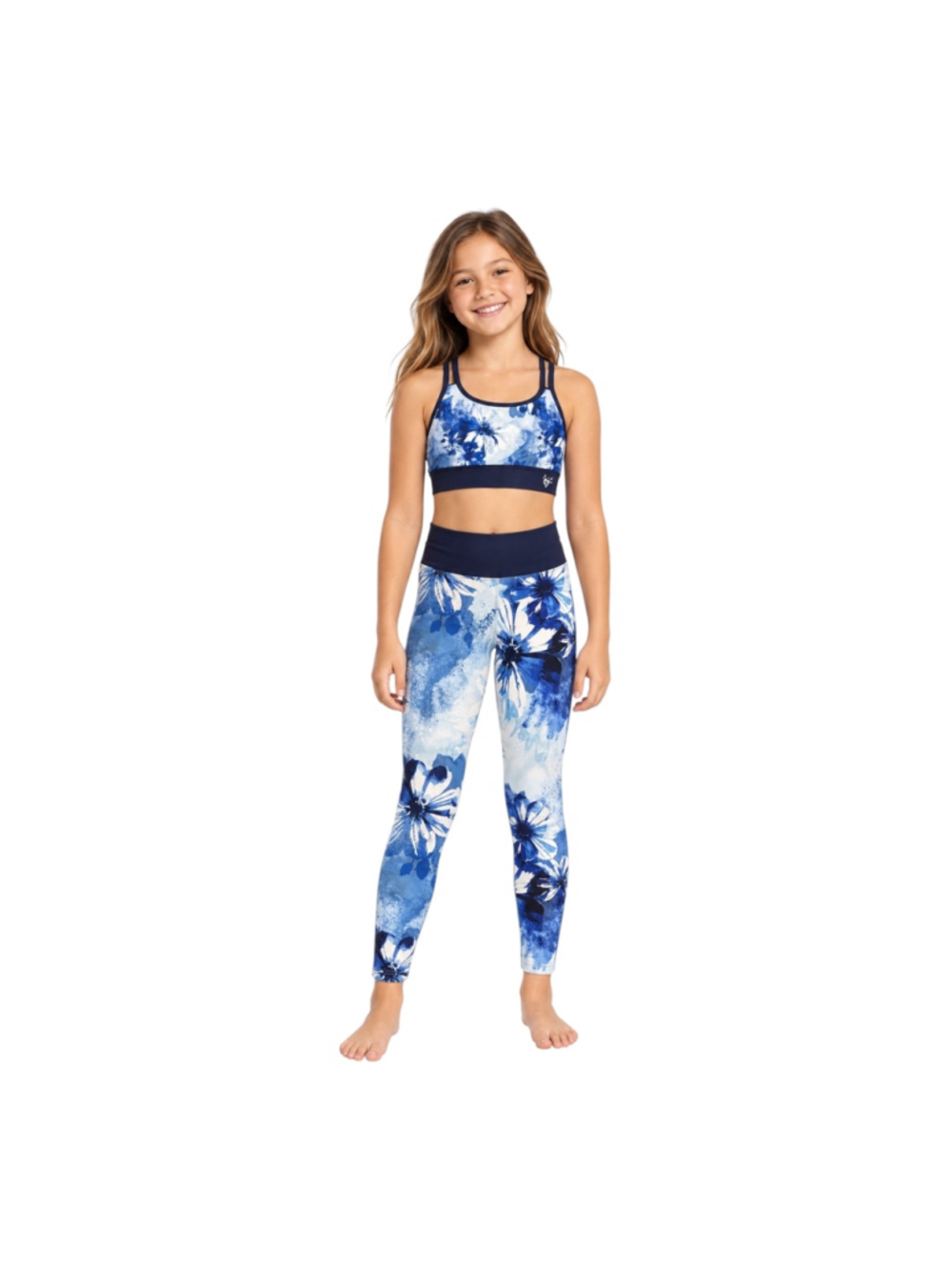 Justice Active Girls Blue Floral Sports Bra & Leggings Set | Bra 28, Leggings 8